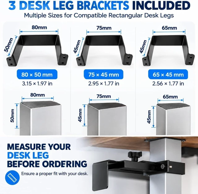 Alt view image 3 of 7 - Under Desk PC Mount for Standing Desk, Adjustable Computer Tower Holder with 3 Desk Leg Brackets, No-Drill Clamp-On CPU Mount, Metal PC Tower Support for Gaming and Office, Black