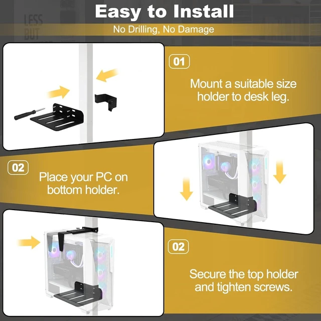 Alt view image 7 of 7 - Under Desk Pc Mount for Standing | No Drill Pc Holder Under Desk CPU Holder, Computer Tower Stand Mount CPU Holder Pc Under Desk Mount Clamp Heavy Duty 44lb Capacity Fits 3 Fixed Table Leg Sizes Black