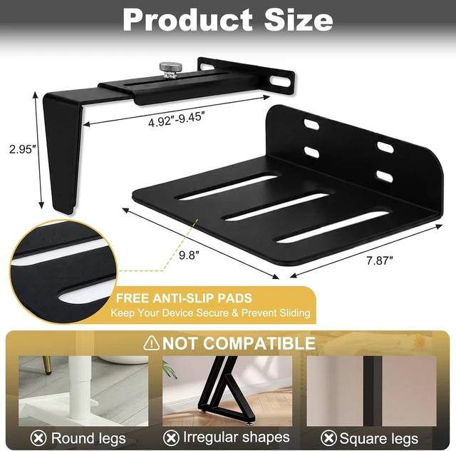 Alt view image 5 of 7 - Under Desk Pc Mount for Standing | No Drill Pc Holder Under Desk CPU Holder, Computer Tower Stand Mount CPU Holder Pc Under Desk Mount Clamp Heavy Duty 44lb Capacity Fits 3 Fixed Table Leg Sizes Black