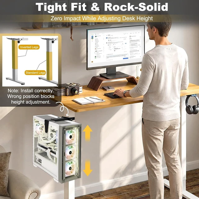 Alt view image 2 of 7 - Under Desk Pc Mount for Standing | No Drill Pc Holder Under Desk CPU Holder, Computer Tower Stand Mount CPU Holder Pc Under Desk Mount Clamp Heavy Duty 44lb Capacity Fits 3 Fixed Table Leg Sizes Black