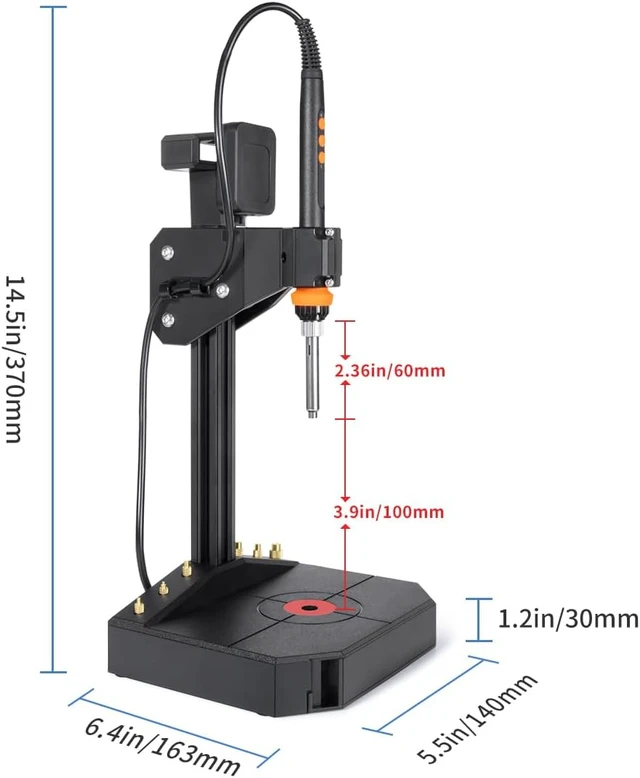 Alt view image 6 of 7 - Vertical Heat Set Insert Tool with 90W Soldering Iron for 3D Printed Parts, Vertical Press Design for Precise Insert Installation, Built-In Drawer & Cord Management for a Cleaner Workspace