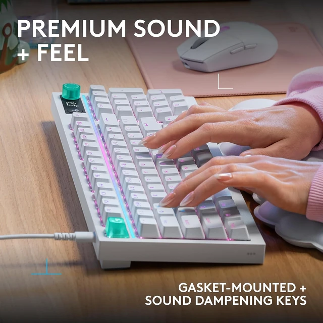 Alt view image 2 of 7 - Logitech G316 X 98 Mechanical Gaming Keyboard (Tactile) - White Hot-Swappable Tactile Mechanical Switches, Gasket Design, PBT Keycaps, <8Khz, LIGHTSYNC RGB, Dot-Matxix LED Display, USB-C