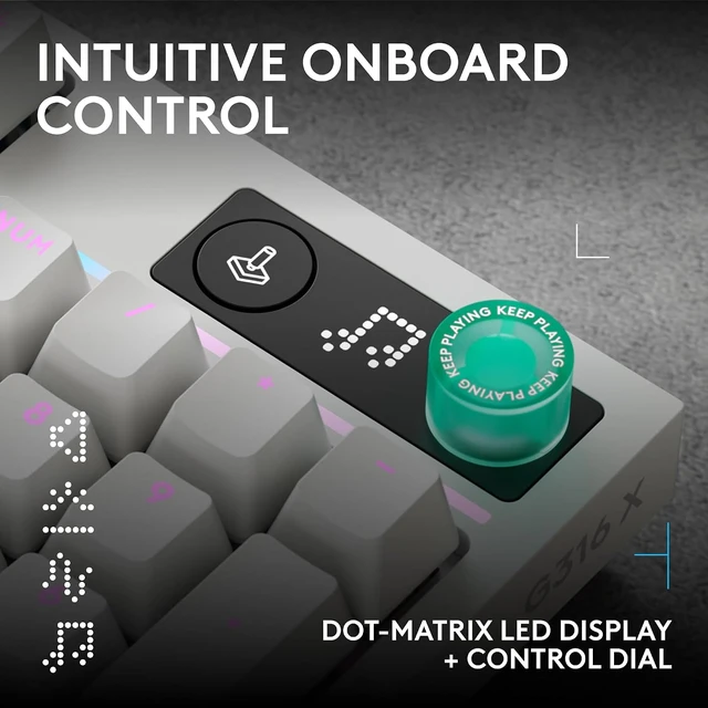 Alt view image 5 of 7 - Logitech G316 X 98 Mechanical Gaming Keyboard (Tactile) - White Hot-Swappable Tactile Mechanical Switches, Gasket Design, PBT Keycaps, <8Khz, LIGHTSYNC RGB, Dot-Matxix LED Display, USB-C