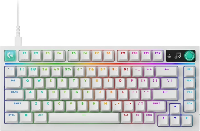 Main image of Logitech G316 X 75 Gaming Keyboard, Tactile Switches - White, 8 kHz report rate, hot-swappable, gasket structure, LED dot matrix display & dial, double shot PBT keycaps, USB-C, for PC