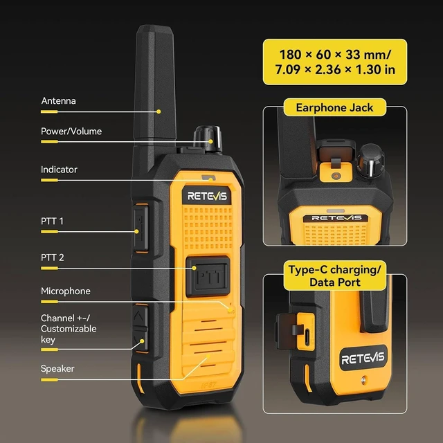 Alt view image 6 of 7 - Retevis RB48A IP67 Waterproof Walkie Talkies Long Range Adults for Manufacturing Construction, Heavy Duty 2 Way Radio, Noise Reduction,Large PTT,1000mW Speaker,23-Hour,Rechargeable,10 Pack