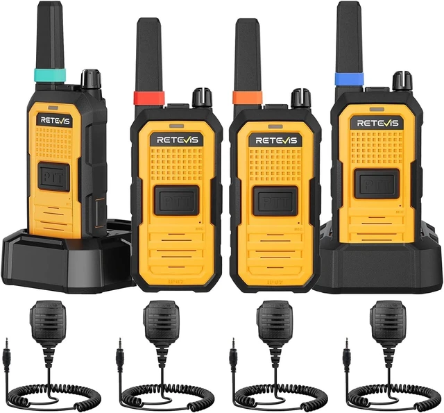 Alt view image 7 of 7 - Retevis RB48A Industrial Noise Reduction Walkie Talkies with Speaker Mic, IP67 Waterproof 2 Way Radios Long Range, Oversized Front PTT, Antenna ID Rings, 1000 mW Speaker, 23-Hour Battery, 4 Pack