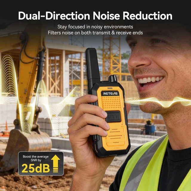 Alt view image 3 of 7 - Retevis RB48A Industrial Noise Reduction Walkie Talkies with Speaker Mic, IP67 Waterproof 2 Way Radios Long Range, Oversized Front PTT, Antenna ID Rings, 1000 mW Speaker, 23-Hour Battery, 4 Pack