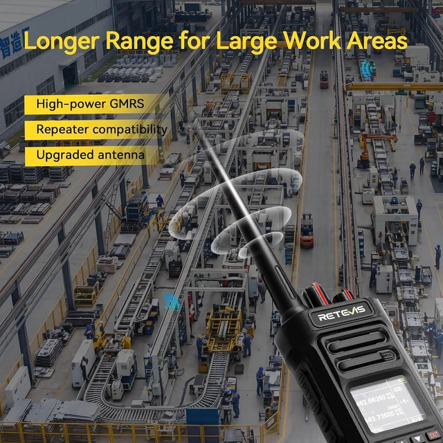 Alt view image 6 of 7 - Retevis RT29S GMRS Walkie Talkie Long Range, Waterproof 2 Way Radio, Noise Reduction, LCD, Group Call, 256 CH, Durable, Heavy Duty, FCC Compliant,6 Way Charger, for Manufacturing, Factory, 6Pcs