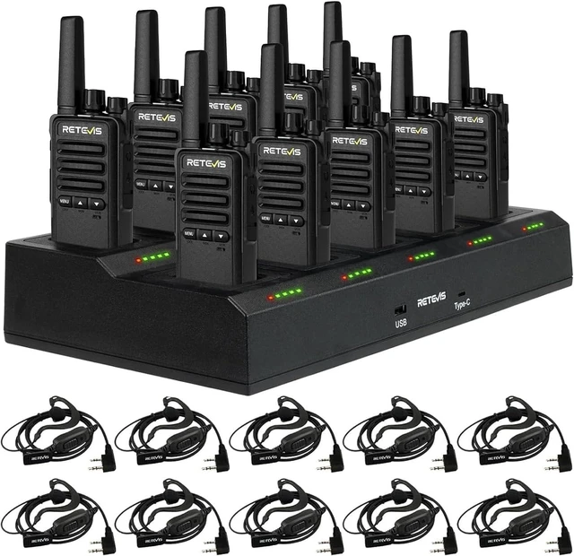 Main image of Retevis RT68B Walkie Talkies for Adults with 10 Multi Way Charger (10 Pack) for school Industry Warehouse, Long Range, Push Button, Rugged, Easier Securer Charging, with Earpieces