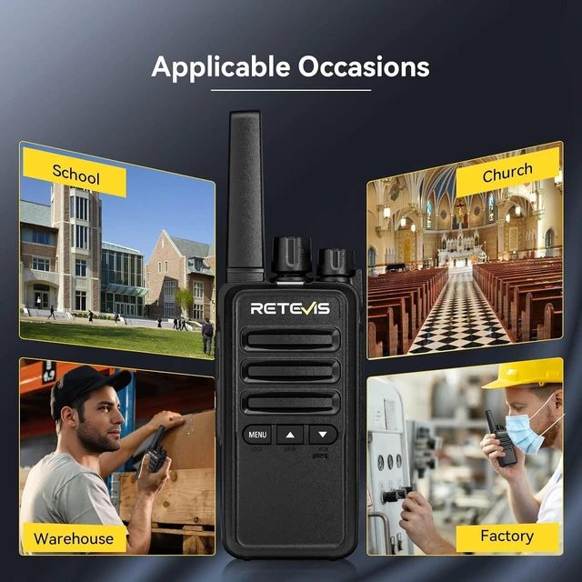 Alt view image 2 of 7 - Retevis RT68B Walkie Talkies for Adults with 10 Multi Way Charger (10 Pack) for school Industry Warehouse, Long Range, Push Button, Rugged, Easier Securer Charging, with Earpieces