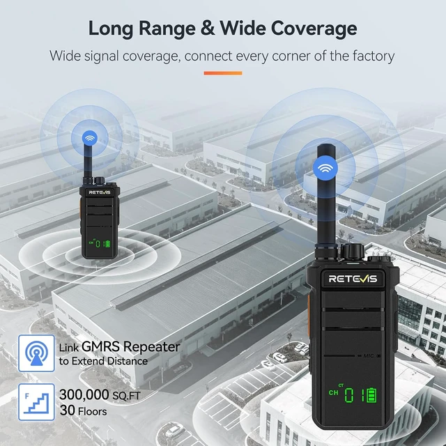 Alt view image 6 of 7 - Retevis RB26H 2 Way Radio Long Range, Walkie Talkies with Earpiece, 10-Pack,Two-Way Business Radios for Retail Security, 2000mAh 21-Hrs Long Battery Life, USB-C, Flashlight, NOAA, GMRS Repeater Capabl
