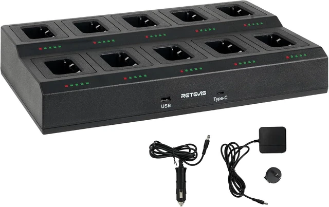 Main image of Retevis RT68 Walkie Talkie 10-Way Charger, Multi Unit Rapid Charger, 1 Pack for RT68H/RT68B Two Way Radio and Battery,LED Indicators,Individually Replaceable Base,AC/DC Adapter,Multiple Protection