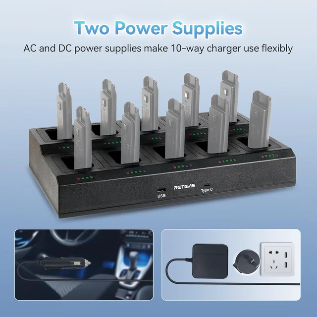 Alt view image 2 of 7 - Retevis RT68 Walkie Talkie 10-Way Charger, Multi Unit Rapid Charger, 1 Pack for RT68H/RT68B Two Way Radio and Battery,LED Indicators,Individually Replaceable Base,AC/DC Adapter,Multiple Protection
