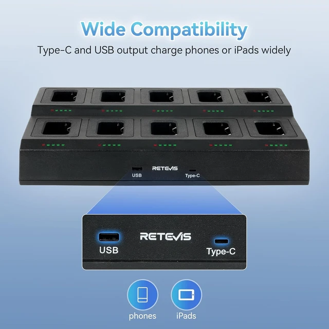 Alt view image 7 of 7 - Retevis RT68 Walkie Talkie 10-Way Charger, Multi Unit Rapid Charger, 1 Pack for RT68H/RT68B Two Way Radio and Battery,LED Indicators,Individually Replaceable Base,AC/DC Adapter,Multiple Protection