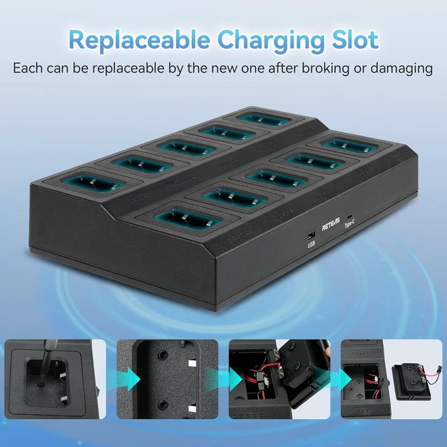 Alt view image 4 of 7 - Retevis RT68 Walkie Talkie 10-Way Charger, Multi Unit Rapid Charger, 1 Pack for RT68H/RT68B Two Way Radio and Battery,LED Indicators,Individually Replaceable Base,AC/DC Adapter,Multiple Protection