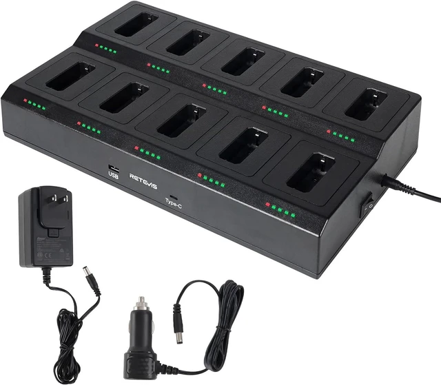 Main image of Retevis RT22 Walkie Talkie Charger, 10-Way Multi Unit Charger, 1 Pack, for Retevis RT22/RT22S/RB19/RB19P/RB39P Walkie Talkie and Battery, 5 LED Indicators, AC/DC Adapter, Replaceable Base