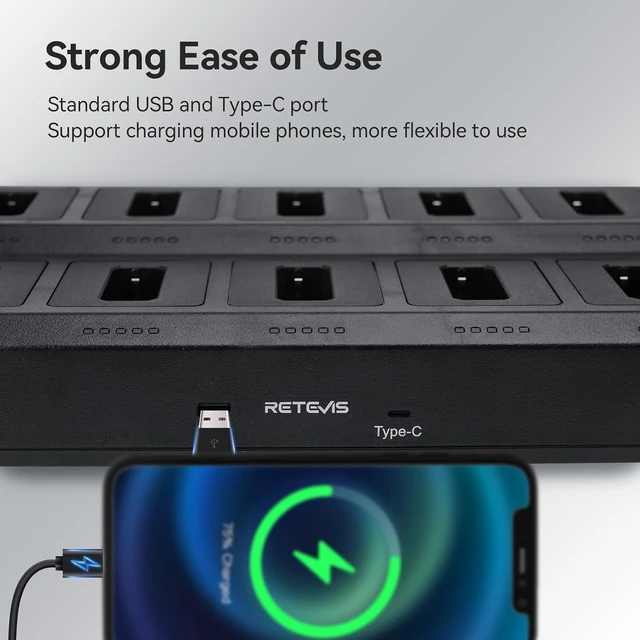 Alt view image 6 of 7 - Retevis RT22 Walkie Talkie Charger, 10-Way Multi Unit Charger, 1 Pack, for Retevis RT22/RT22S/RB19/RB19P/RB39P Walkie Talkie and Battery, 5 LED Indicators, AC/DC Adapter, Replaceable Base
