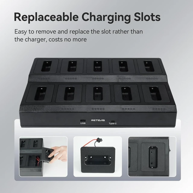 Alt view image 5 of 7 - Retevis RT22 Walkie Talkie Charger, 10-Way Multi Unit Charger, 1 Pack, for Retevis RT22/RT22S/RB19/RB19P/RB39P Walkie Talkie and Battery, 5 LED Indicators, AC/DC Adapter, Replaceable Base
