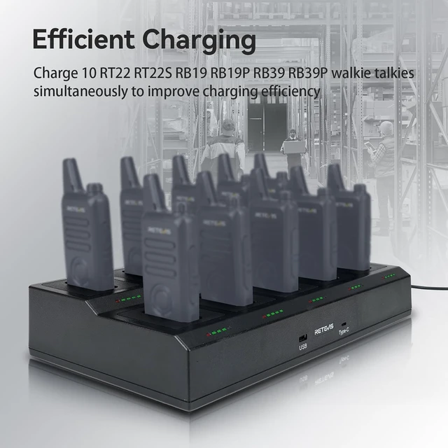 Alt view image 4 of 7 - Retevis RT22 Walkie Talkie Charger, 10-Way Multi Unit Charger, 1 Pack, for Retevis RT22/RT22S/RB19/RB19P/RB39P Walkie Talkie and Battery, 5 LED Indicators, AC/DC Adapter, Replaceable Base