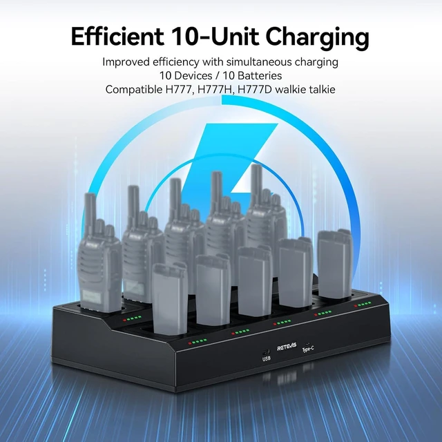 Alt view image 3 of 7 - Retevis H-777 10-Way Walkie Talkie Charger, 1 Pack, Ten Way Multi Unit Charger, for Retevis H-777/H-777H/H777D Walkie Talkie, 5 LED Indicators, AC/DC Adapter, Replaceable Base