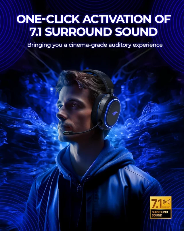 Alt view image 3 of 7 - Wireless Gaming Headset, 7.1 Surround Sound, 2.4GHz USB Gaming Headphones with Bluetooth 5.4, 100H Battery, ENC Noise Canceling Mic, RGB Light, Wireless Headset for PC PS5 PS4 Mac Switch (Black)