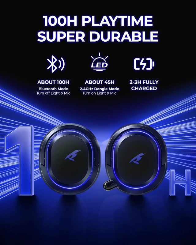 Alt view image 7 of 7 - Wireless Gaming Headset, 7.1 Surround Sound, 2.4GHz USB Gaming Headphones with Bluetooth 5.4, 100H Battery, ENC Noise Canceling Mic, RGB Light, Wireless Headset for PC PS5 PS4 Mac Switch (Black)