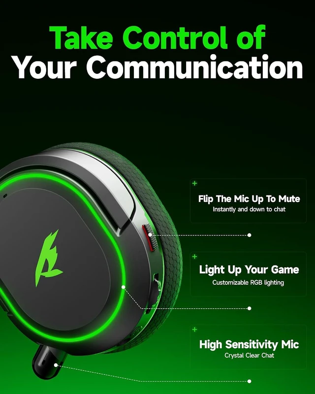 Alt view image 5 of 7 - Wireless Gaming Headset for Xbox Series X|S|One, PC, PS5, PS4, Mac, Switch, 7.1 Surround Sound, 70H Battery, Gaming Headphones with 2.4GHz, Bluetooth 6.0, ENC Mic, RGB Light, Ideal for FPS, RPG