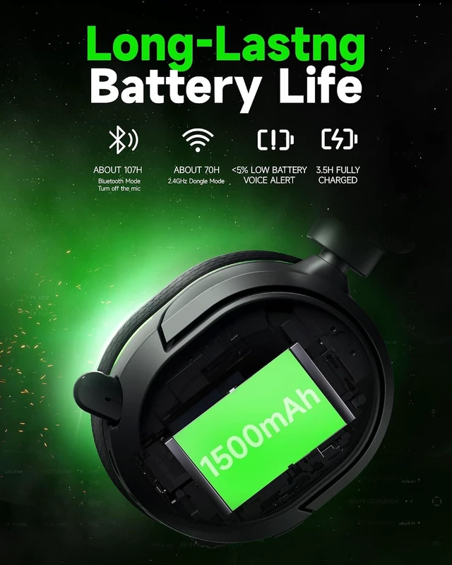 Alt view image 6 of 7 - Wireless Gaming Headset for Xbox Series X|S|One, PC, PS5, PS4, Mac, Switch, 7.1 Surround Sound, 70H Battery, Gaming Headphones with 2.4GHz, Bluetooth 6.0, ENC Mic, RGB Light, Ideal for FPS, RPG