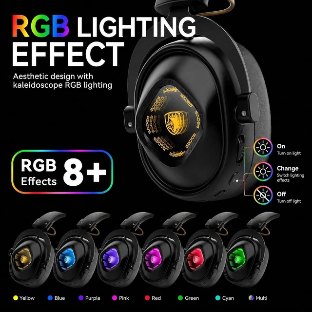 Alt view image 7 of 7 - Wireless Gaming Headset 7.1 Surround 90H Black for PS5 PC Switch, 27ms Low Latency, Dual 2.4GHz Dongles, 290g Lightweight, Detachable AI ENC Mic, RGB Infinity Mirror, for Xbox/PS4/Phone