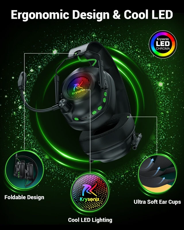 Alt view image 4 of 7 - Wireless Gaming Headset with Mic for Xbox Series X/S, Xbox One PS5, PS4, PC, 20ms Low latency,2.4GHz Wireless & Bluetooth 5.4, 50mm Drivers, Noise Canceling, 80H Battery, LED Lighting, Foldable