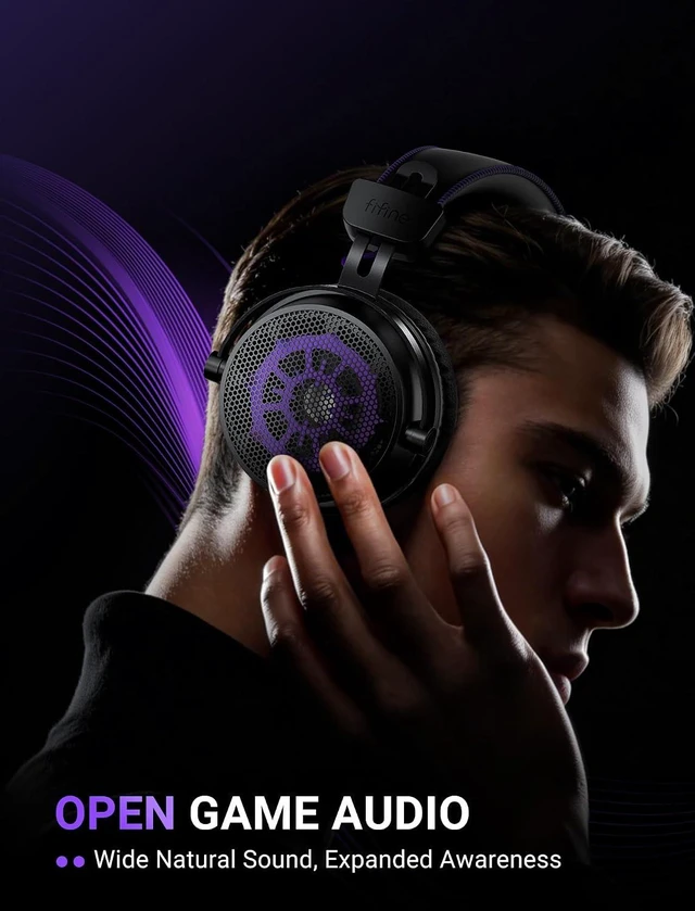 Alt view image 6 of 7 - FIFINE H18V Lite Wired Open Back Gaming Headset, for PC, Xbox, PS4/5, 3.5mm/USB Dual Connectivity, Large 53mm Drivers, Immersive 7.1 Surround, Airy Mesh Earmuffs, Active Noise Canceling Mic