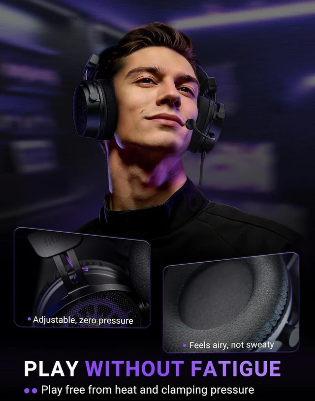 Alt view image 7 of 7 - FIFINE H18V Lite Wired Open Back Gaming Headset, for PC, Xbox, PS4/5, 3.5mm/USB Dual Connectivity, Large 53mm Drivers, Immersive 7.1 Surround, Airy Mesh Earmuffs, Active Noise Canceling Mic
