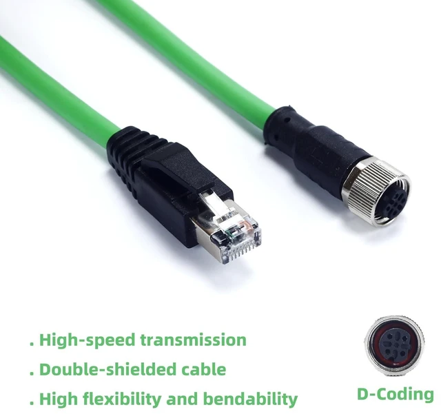 Alt view image 5 of 6 - M12 4-Pin D-Code Female to RJ45 Cat5e Ethernet Cable, PVC High-Flex Shielded AWG24 Industrial Cable Assembly, 4A 250V, for Industrial Cameras & Automation Systems 2M
