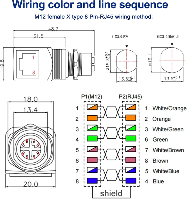 Alt view image 6 of 7 - M12 X-Coded 8 Pin to RJ45 Adapter Cat6 Industrial Ethernet Shielded Connector IP68 Waterproof for Cognex and Automation Application