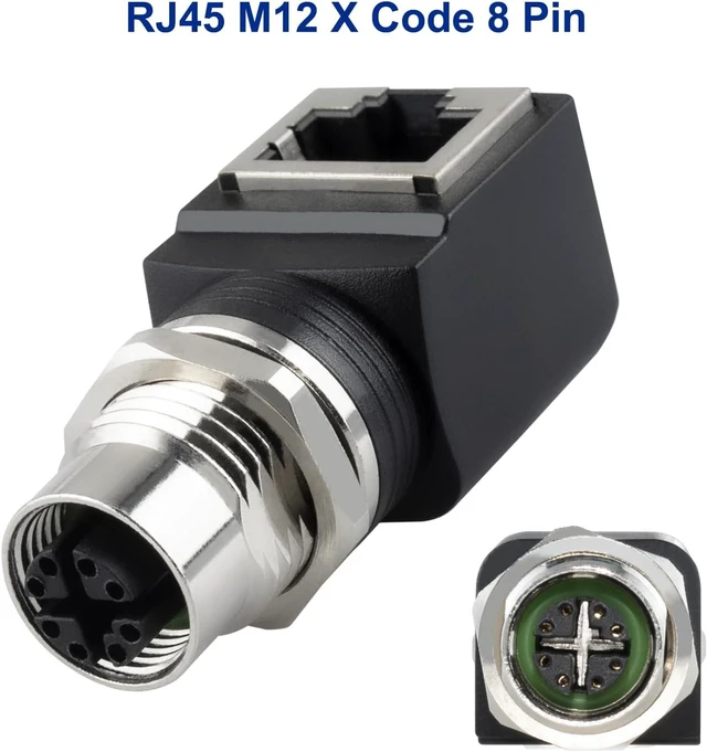 Main image of RJ45 to M12 X Coded 8 Pin Adapter Cat6/Cat5, M12 Female to RJ45 Female Connector X-Code IP68 Shielded Industrial Ethernet Adapter for Basler Cognex Industrial Camera Sensor