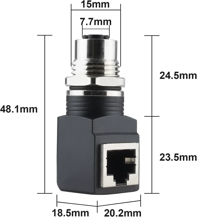 Alt view image 7 of 7 - RJ45 to M12 X Coded 8 Pin Adapter Cat6/Cat5, M12 Female to RJ45 Female Connector X-Code IP68 Shielded Industrial Ethernet Adapter for Basler Cognex Industrial Camera Sensor