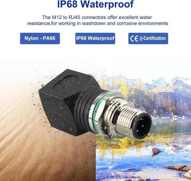 Alt view image 2 of 7 - RJ45 to M12 4-Pin Industrial Ethernet Adapter, IP68 Waterproof, Shielded, 10Gb/s Transmission Rate, Compatible with Cat6/Cat5 Networks