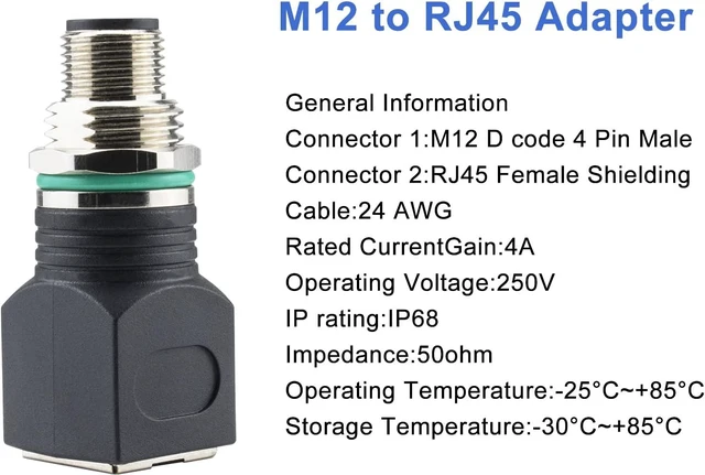 Alt view image 7 of 7 - RJ45 to M12 4-Pin Industrial Ethernet Adapter, IP68 Waterproof, Shielded, 10Gb/s Transmission Rate, Compatible with Cat6/Cat5 Networks