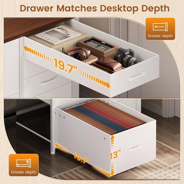 Alt view image 3 of 7 - Computer Desk with 7 Drawers,78.7" Long Office Desk with Pegboard and Adjustable Storage,Gaming Desk with Power Outlet and USB-C Port,Large Desk for Home Office,Study,Living Room, Brown+White