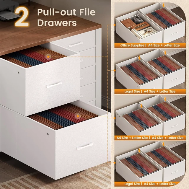 Alt view image 4 of 7 - Computer Desk with 7 Drawers,78.7" Long Office Desk with Pegboard and Adjustable Storage,Gaming Desk with Power Outlet and USB-C Port,Large Desk for Home Office,Study,Living Room, Brown+White