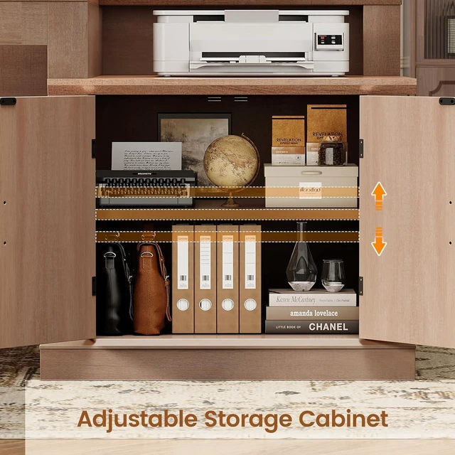 Alt view image 6 of 7 - Farmhouse 70.9" Executive Desk, Home Office Desk with File Drawers and Storage Cabinet, Computer Desk with Power Outlet for Home Office, Work Study Writing, Oak