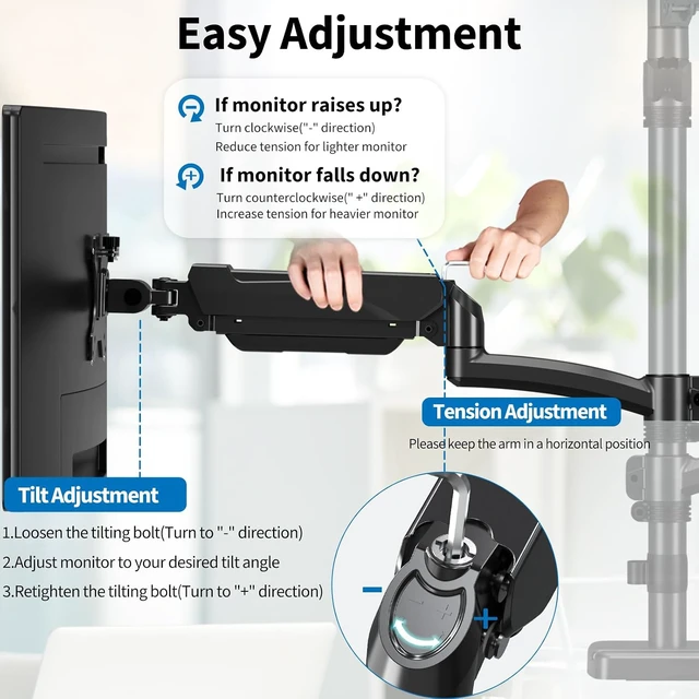 Alt view image 4 of 7 - Triple Monitor Mount Fits Max 32" Computer Screen Triple Stand, Holds up to 17.6lbs Each Arm, 3 Monitor Desk Mount, Triple Arm with Tilt Swivel Rotation, VESA Mount 75/100mm