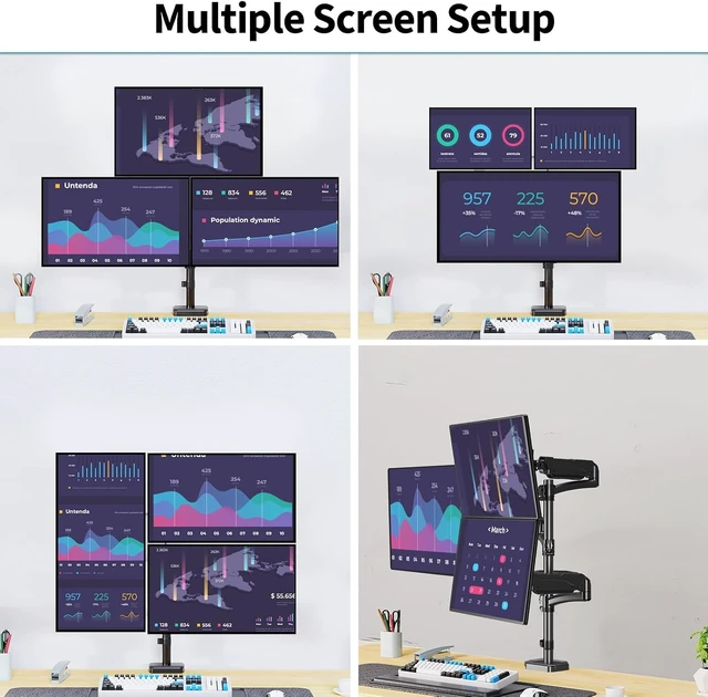 Alt view image 6 of 7 - Triple Monitor Mount Fits Max 32" Computer Screen Triple Stand, Holds up to 17.6lbs Each Arm, 3 Monitor Desk Mount, Triple Arm with Tilt Swivel Rotation, VESA Mount 75/100mm