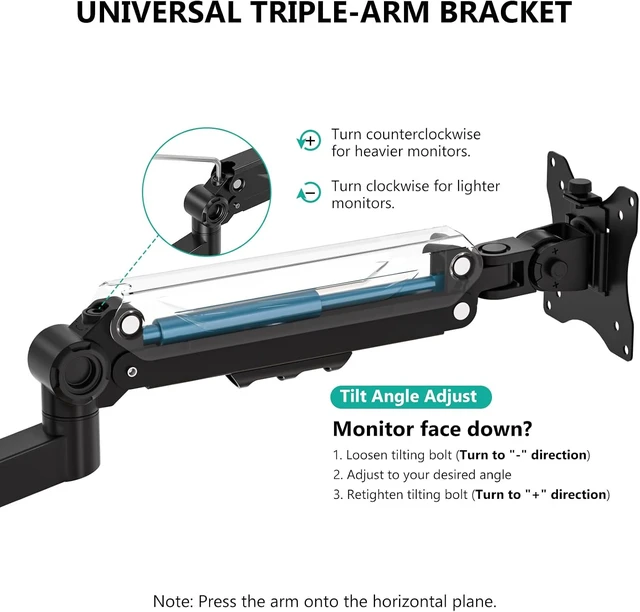 Alt view image 5 of 7 - Stacked Triple Monitor Mount for 49" UItrawides and Dual 34" Monitors, Heavy Duty 3 Monitor Desk Mount Arm up to 44 lbs, Full Motion with Tilt, Swivel, Rotation, C-Clamp, VESA 75/100mm, Black