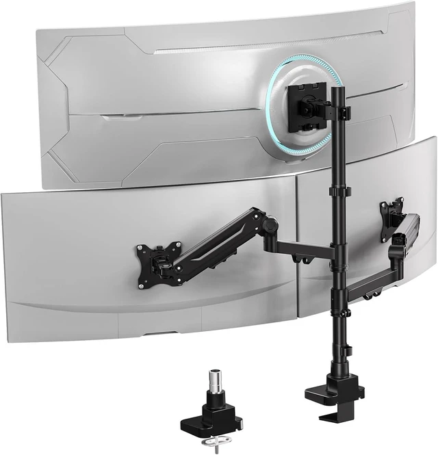 Main image of Stacked Triple Monitor Mount for 49" UItrawides and Dual 34" Monitors, Heavy Duty 3 Monitor Desk Mount Arm up to 44 lbs, Full Motion with Tilt, Swivel, Rotation, C-Clamp, VESA 75/100mm, Black
