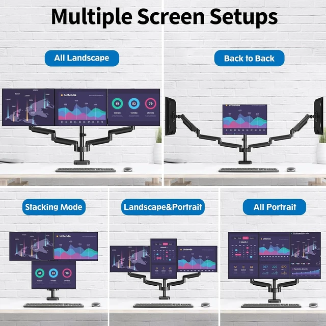 Alt view image 3 of 7 - Triple Monitor Desk Mount for Computer Screens up to 32", Holds up to 19.8 lbs Each, 3 Monitor Arm, Heavy Duty Stand Vesa Mount 75x75, 100x100