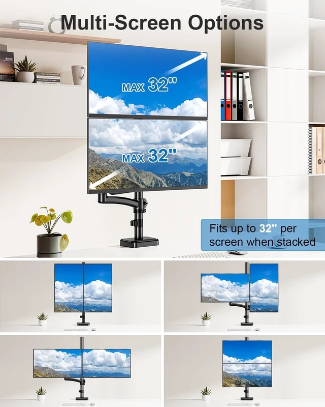 Alt view image 4 of 7 - Extra Long Dual Arm Monitor Mount, Fits Max 34" Hold up to 19.8lbs Each, Dual Long Arm Computer Desk Mount, Full Motion Adjustable Stand, Tall Arm with Tilt, Swivel, Rotation, VESA Mount