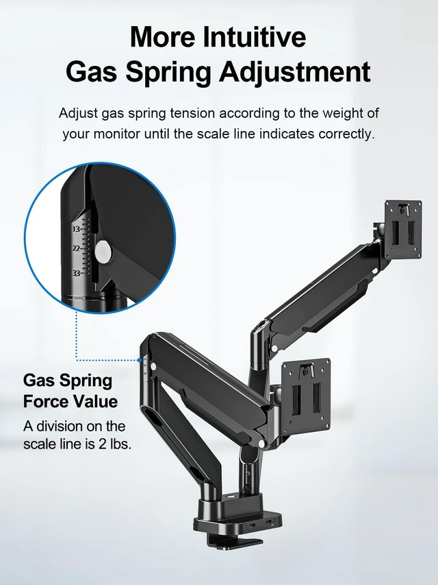 Alt view image 6 of 7 - Dual Monitor Mount Fits Max 39" Computer Screen, Hold 4.4-33 lbs Each Ultrawide Desk Mount, Adjustable Gas Spring Double Monitor Arm, Monitor Stand for 2 Monitors with USB