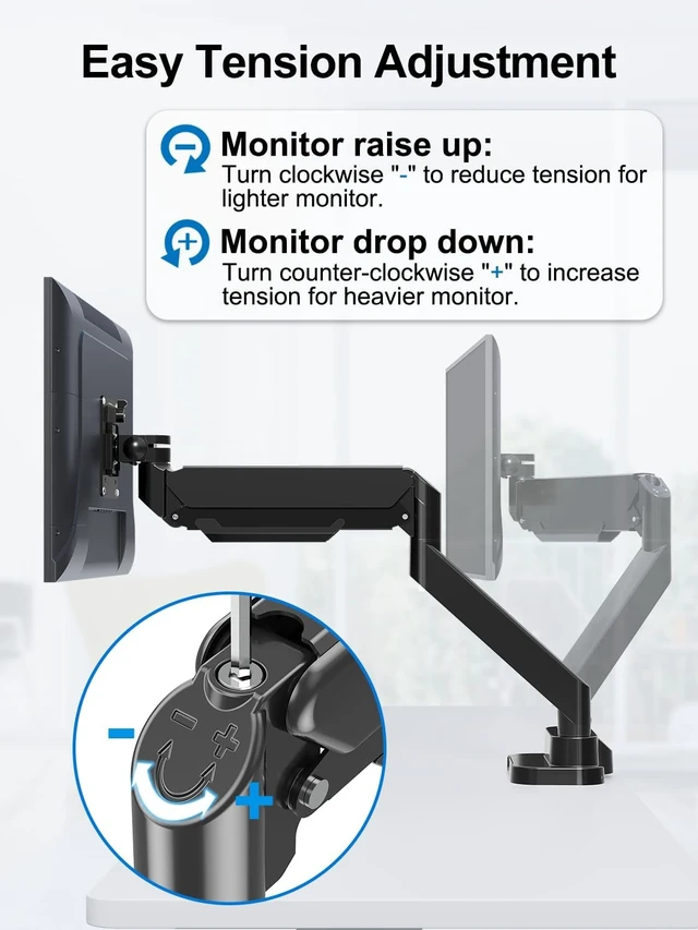 Alt view image 3 of 7 - Dual Monitor Mount Fits Max 39" Computer Screen, Hold 4.4-33 lbs Each Ultrawide Desk Mount, Adjustable Gas Spring Double Monitor Arm, Monitor Stand for 2 Monitors with USB