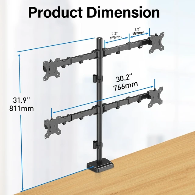 Alt view image 6 of 7 - Quad Monitor Mount for Max 32", 4 Monitor Arm for Desk, Fully Adjustable Stacked 4 Desk Stand, Holds up to 17.6lbs per Arm, VESA Mount